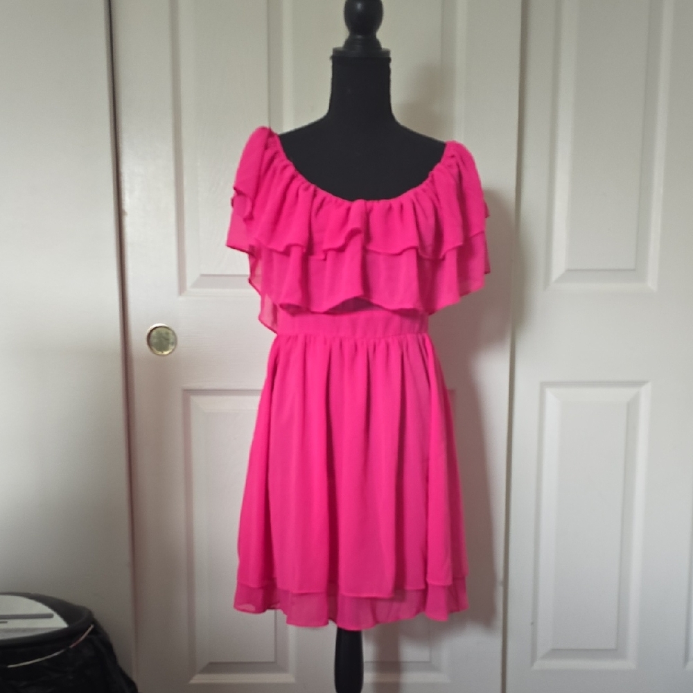 CBR Vibrant Pink Ruffle Mini Dress
